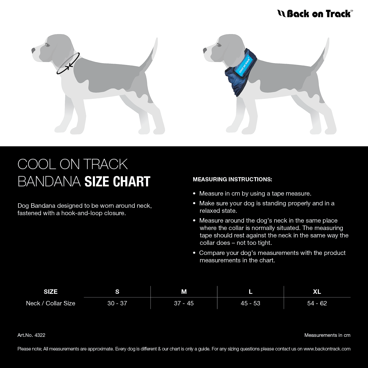 ENG SIZE CHART 4322 COOL ON TRACK BANDANA SQUARE